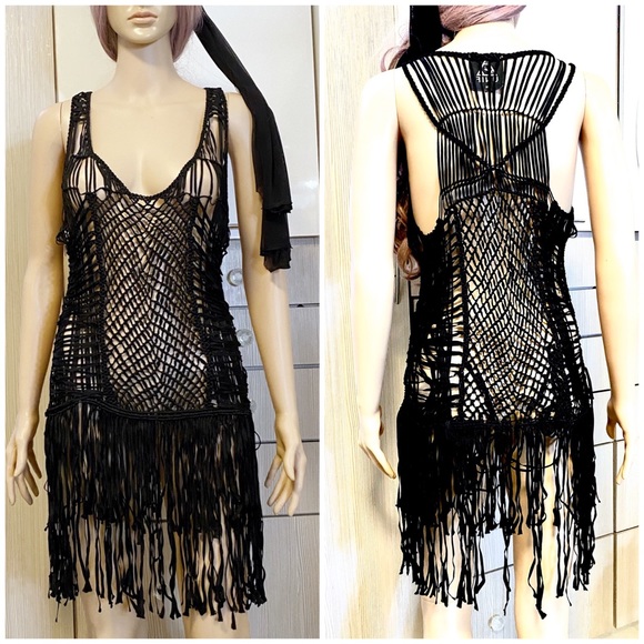UNIF black fringed crochet macrame layering dress - Picture 7 of 8